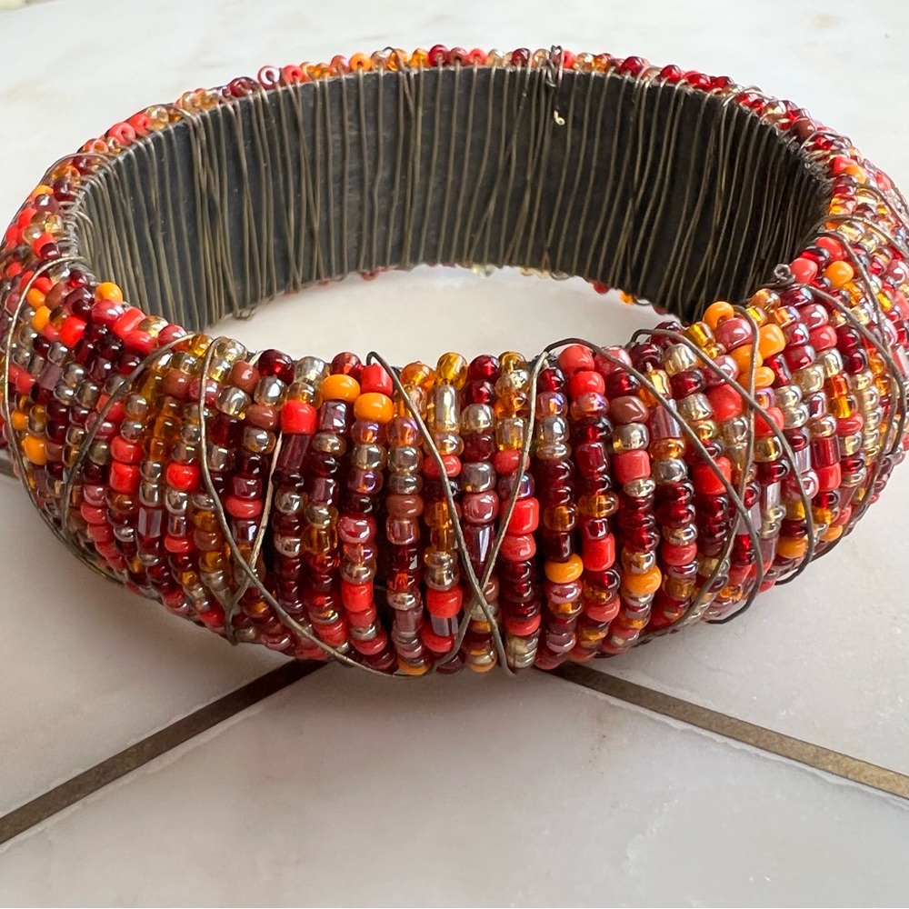 Vintage GORGEOUS Seed Bead CUFF Bangle BRACELET